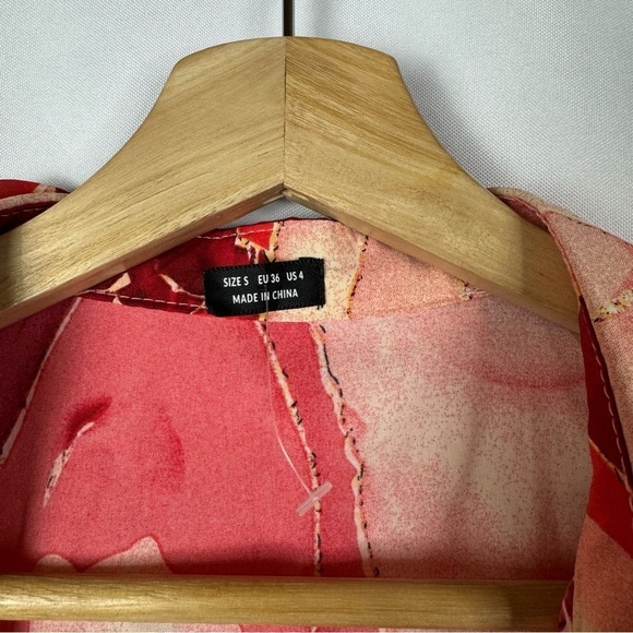 Boutique Red & Pink Geode Printed Long Sleeve Wrap Mini Dress S - Picture 4 of 4